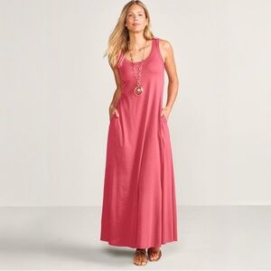 Soft Surroundings Santiago Maxi Dress Size XL Rose Jersey Modal Blend Pockets